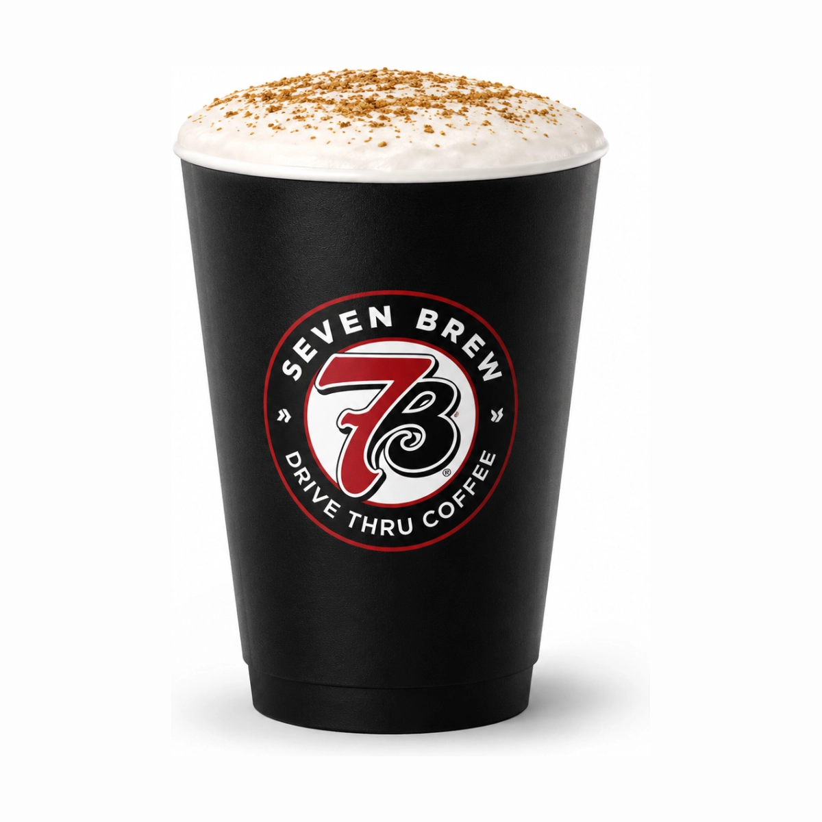 7 Brew Sweet and Salty Hot Coffee in a black cup