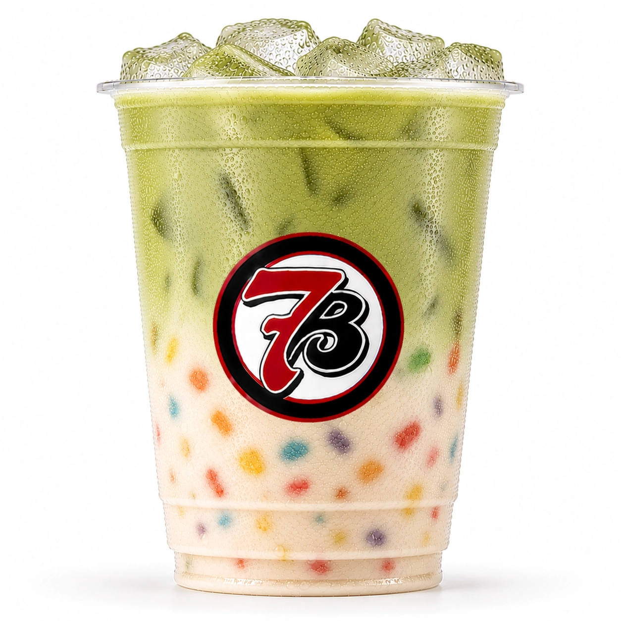 7 Brew Cereal Milk Matcha Latte in a clear cup