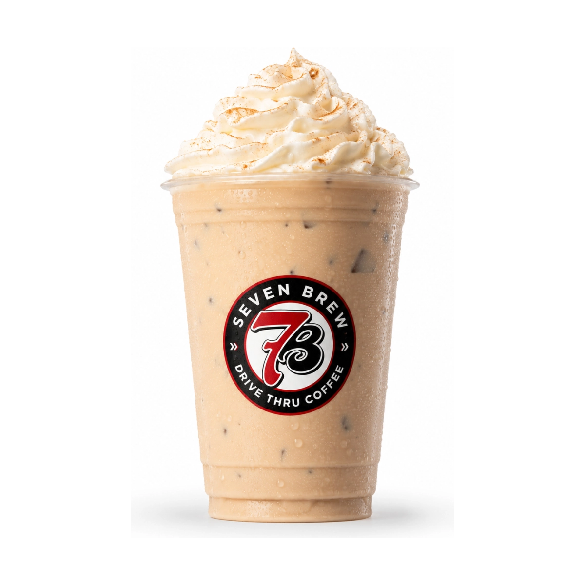 7 Brew Cinnamon Roll Coffee Drink in a clear cup