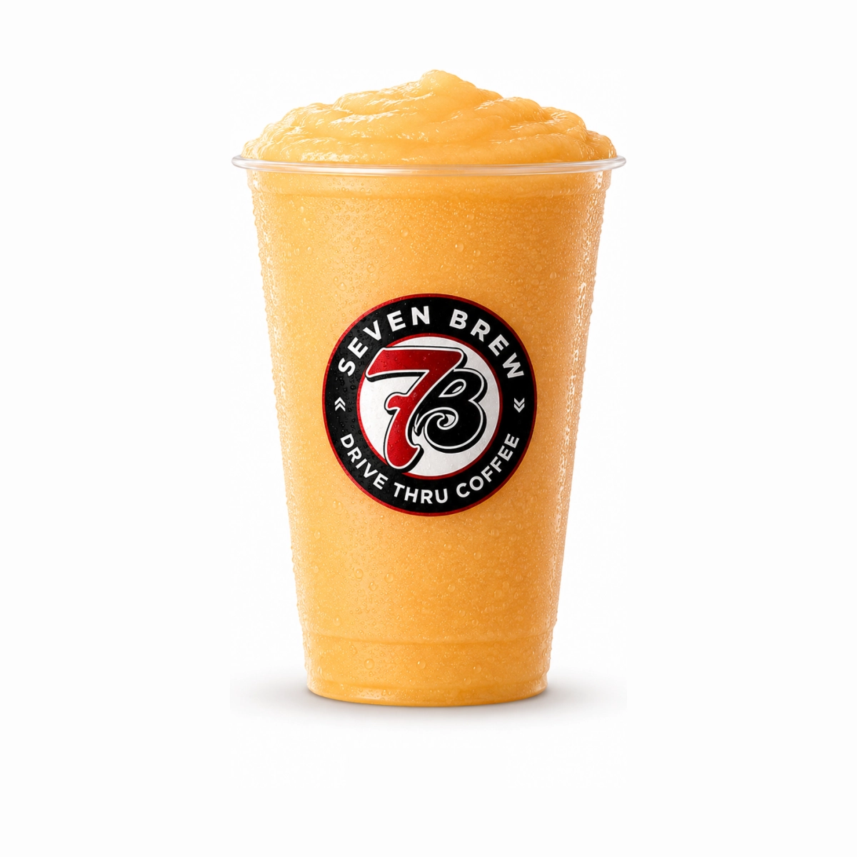 7 Brew Peach Smoothie in a clear cup