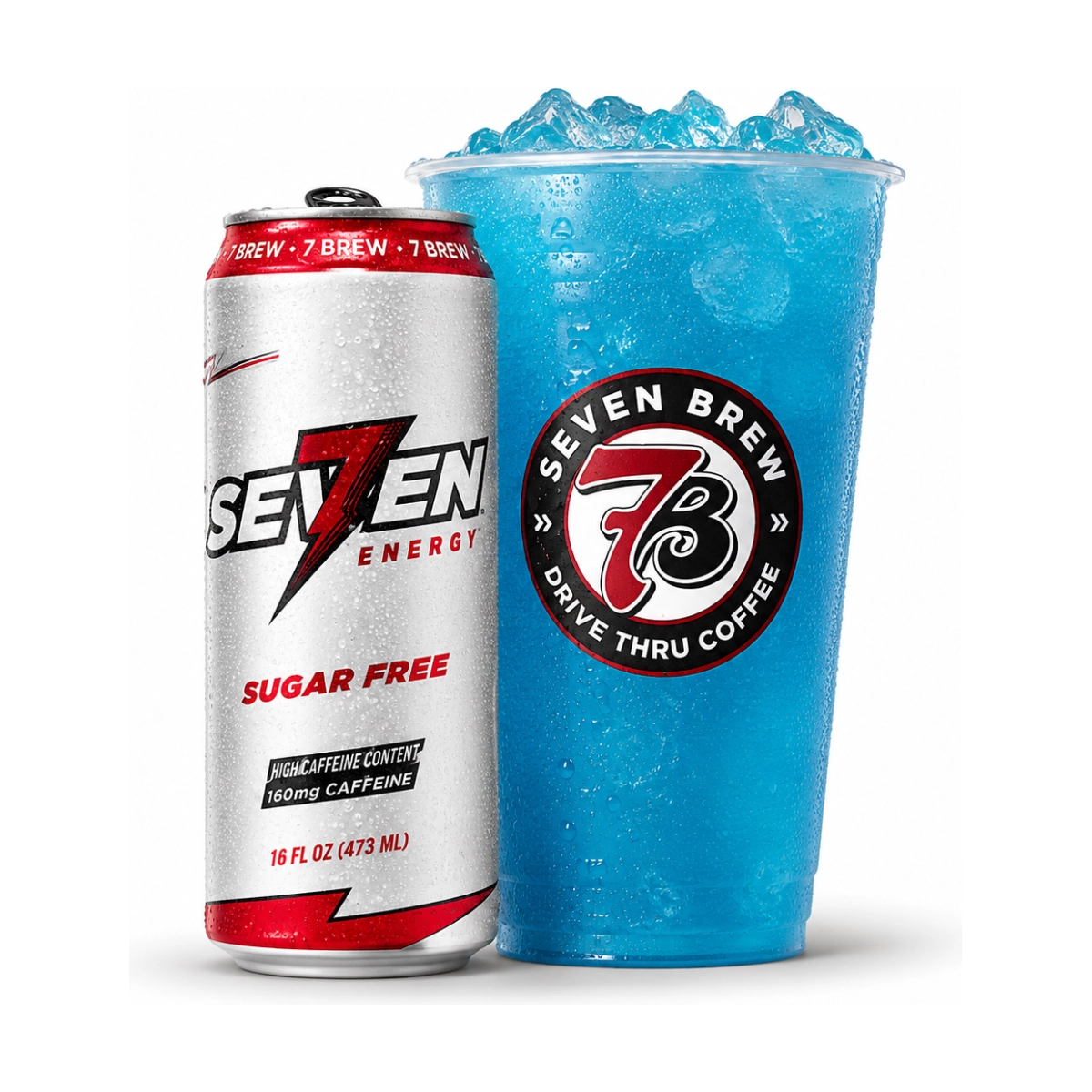 7 Brew Red Bull Energy Drink in a clear cup