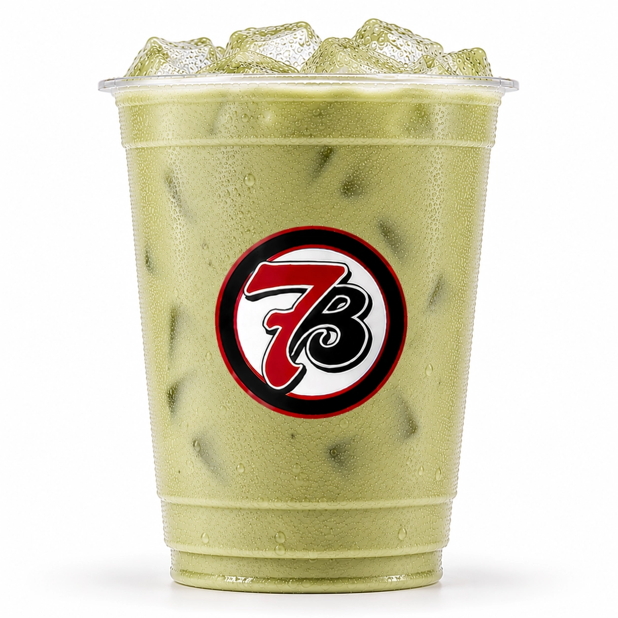 7 Brew Strawberry Matcha Latte in a clear cup